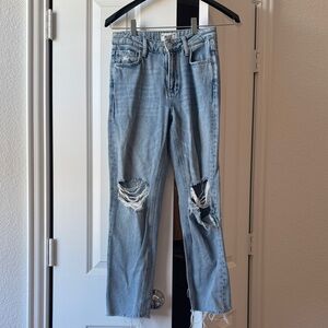 PAIGE Light Blue Distressed Ankle Jeans